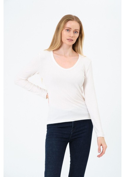 Kadın V Yaka Uzun Kollu Kaşkorse Bluz fırsatları