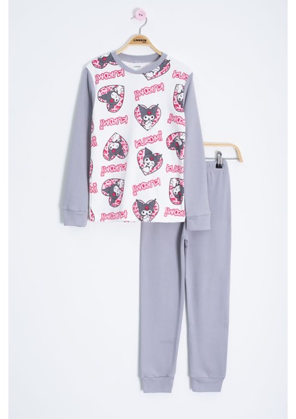 Kalpli Yazı Desenli Kız Çocuk Pijama Takımı 22766
