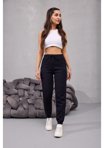 Kadın Yüksek Bel Likralı Rahat Kumaş Jogger Beli Lastikli Pantolon indirimleri