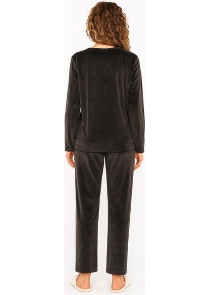 Kadın 13504-2618 Uzun Kol Kadife Pijama Takımı Füme fiyatları