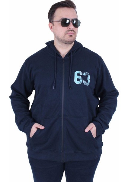 Mocgrande Büyük Beden Kapüşonlu Sweat Double Face Sixty Three 25704 Lacıvert