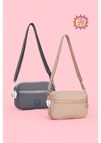 Kadın Çapraz Askılı Üç Gözlü Fermuarlı Krinkıl Günlük Omuz Çantası