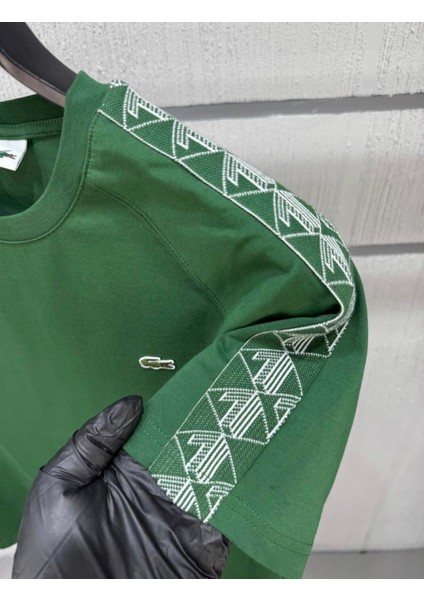 Premium Yeşil Erkek Tişört Omuz Şerit Desenli