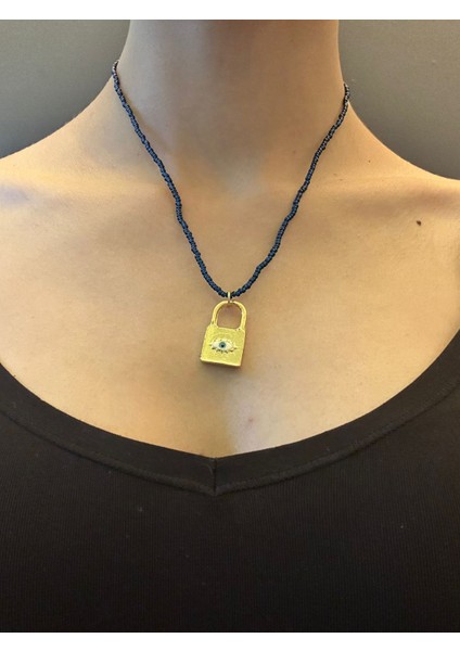 Çelik Kilit Uçlu Kadın Boncuklu Kolye 21 cm