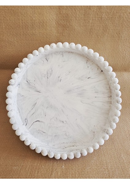 Yuvarlak Beyaz Marble Efektli Beaded Edge Beton Dekor