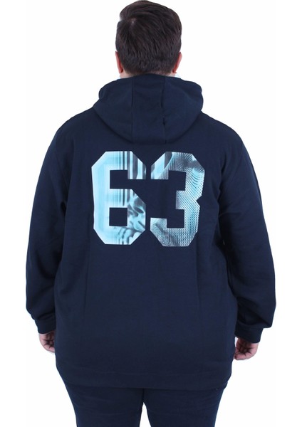 Mocgrande Büyük Beden Kapüşonlu Sweat Double Face Sixty Three 25704 Lacıvert modelleri