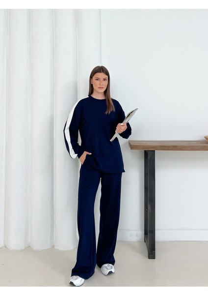 Geniş Şerit Detaylı Oversize Geniş Paça Modal Kumaş Eşofman Takım modelleri