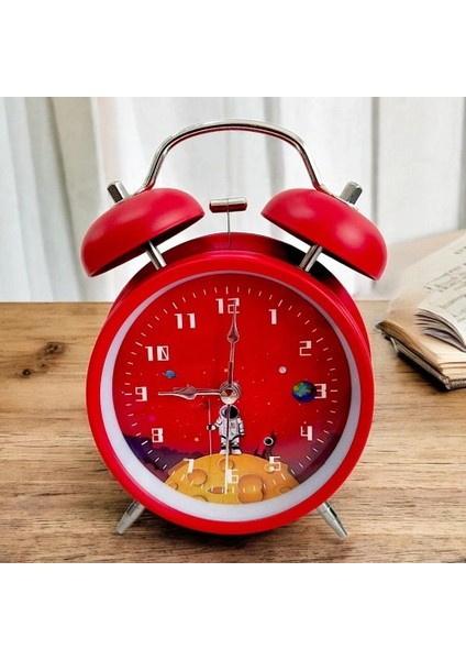 Astronot Tasarımlı Metal Kırmızı Masa Üstü Alarmlı Çalar Saat fiyatları