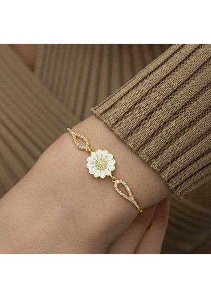 ​925 Ayar Gümüş Gold Papatya Bileklik modelleri