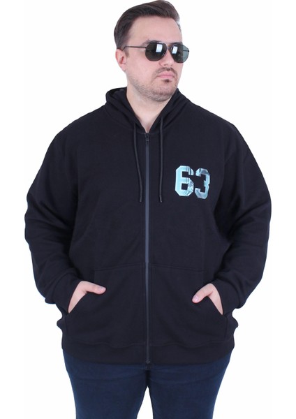 Büyük Beden Kapüşonlu Sweat Double Face Sixty Three 25704 Sıyah modelleri