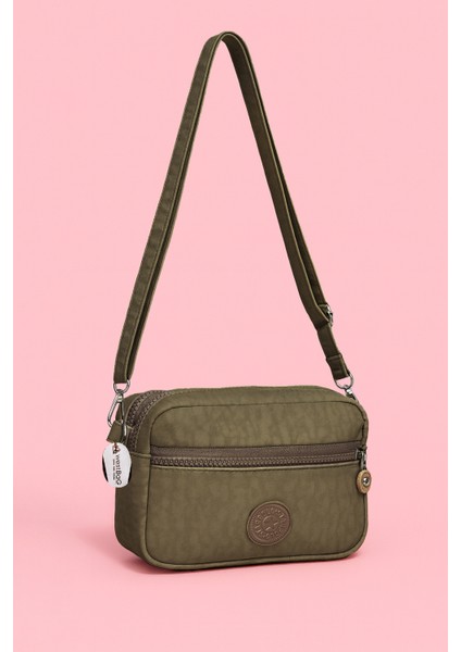 Kadın Çapraz Askılı Üç Gözlü Fermuarlı Krinkıl Günlük Omuz Çantası