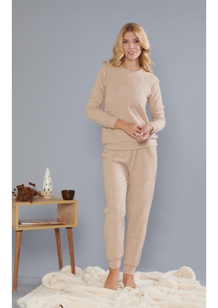 Kadın Kışlık Uzun Kollu Pijama Takımı - Yumuşak Dokulu 09-269