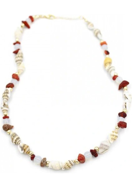 Kırıktaşlı Deniz Kabuğu Kolye - Kırmızı fiyatları