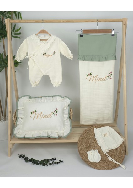 Müslin Yeni Doğan 4katlı Organik %100PAMUK Kişiye Özgü Nakışlı Hastane Çıkış Seti (Güllü Model-4) fiyatları