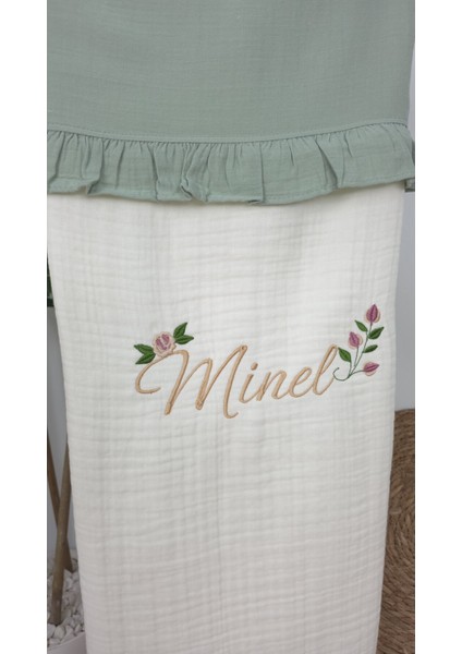 Müslin Yeni Doğan 4katlı Organik %100PAMUK Kişiye Özgü Nakışlı Hastane Çıkış Seti (Güllü Model-4) fırsatları