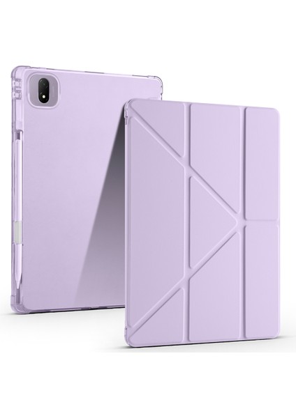 Honor Magicpad 2 Uyumlu Tri Folding Kalem Bölmeli Standlı Kılıf Lila