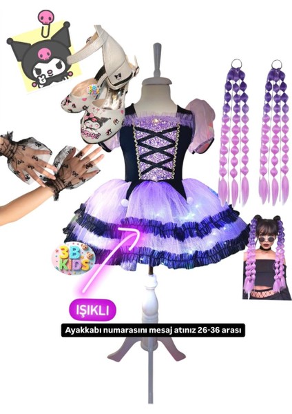 Kuromi Işıklıkostüm Saçeldiventopuklu Ayakkabıseti(Ayakkabı Numarasını Mesaj Yazınız 26-36 Arasıdır)