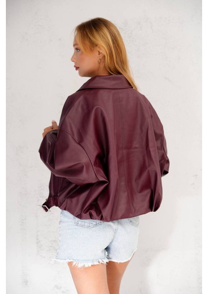 Oversize Bomber Kemerli Fermuarlı Deri Ceket indirimleri