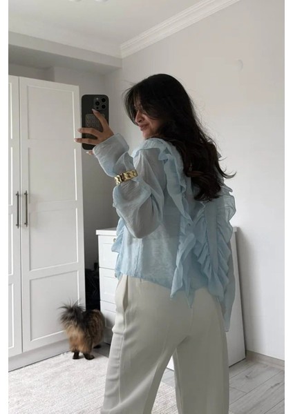 Fırfır Detaylı Bağlamalı Şifon Kumaş Gömlek indirimleri