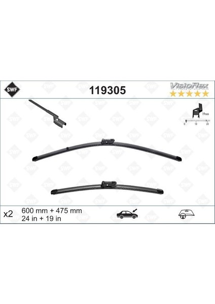 119305 - Silecek Süpürgesi Ön Üstten Basmalı Golf5-Golf6-Jetta-Passat-Caddy-Yetı 600×475 mm