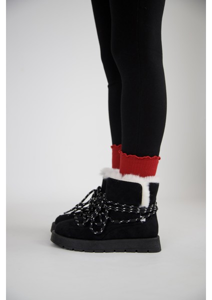 219851141-1 Kadın Yumuşak Rahat Kürklü Bot - Tekstil Süet Kışlık Siyah Bot fiyatları