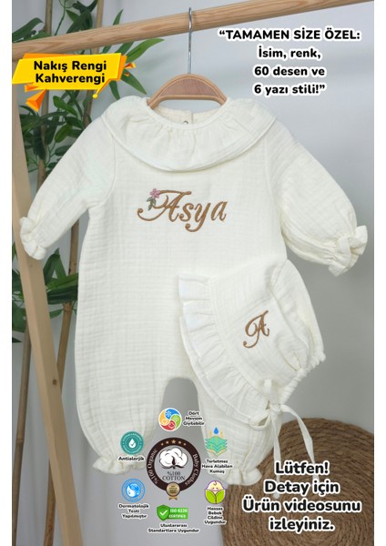 Müslin Yeni Doğan 4katlı Organik %100PAMUK Kişiye Özgü Nakışlı Hastane Çıkış Seti(Papatya Model-4)
