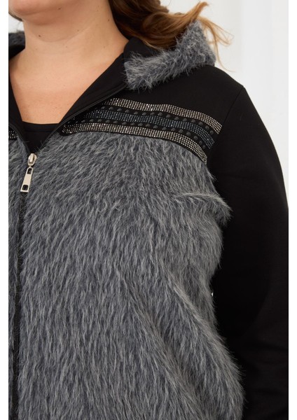 Kadın Kaşe Garnili Taşlı Kürklü Büyük Beden Hırka fiyatları