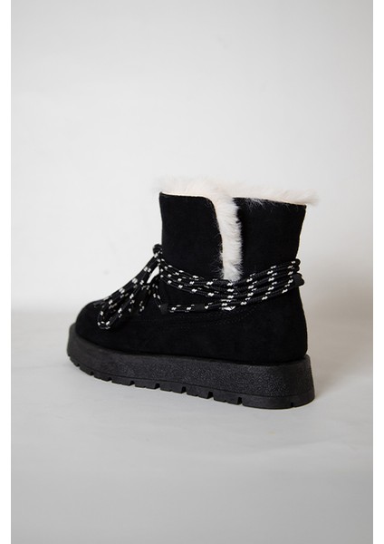 219851141-1 Kadın Yumuşak Rahat Kürklü Bot - Tekstil Süet Kışlık Siyah Bot indirimleri