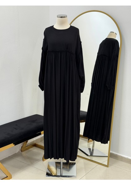 Robalı Büzgülü Oversize Elbise 5093