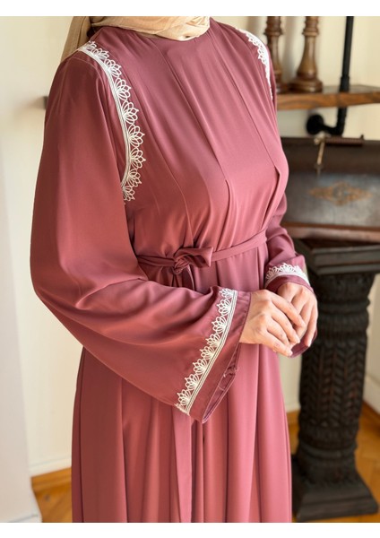 Abaya Kol Nakışlı Medine Ipeği Elbise 5060