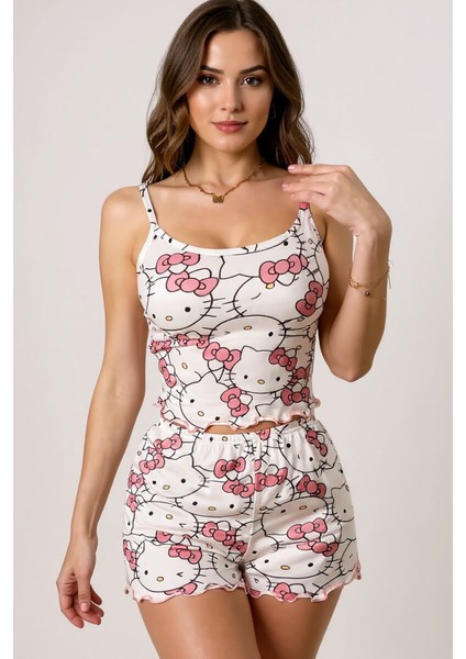 Hello Kitty Baskılı Askılı Şortlu Pijama Takımı fiyatları