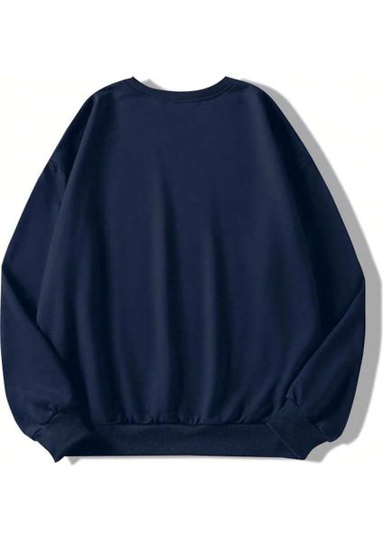 Unisex Lacivert Smile Logo Baskılı Oversize Sweatshirt Ck-Smilelcvsweet modelleri