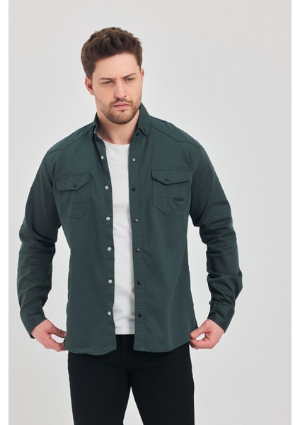 Erkek Gömlek Slim Fit Erkek Kot Gömlek