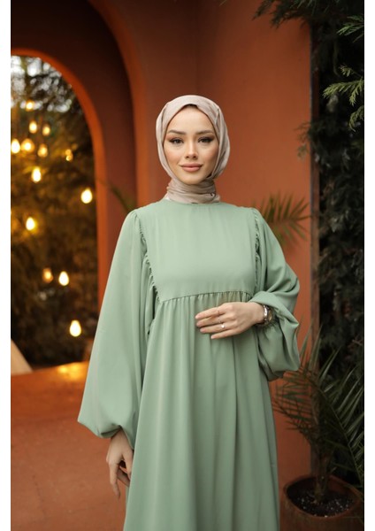 Açık Bej Tesettür Balon Kollu Oversize Elbise Standart Beden ( 36 - 42 ) Uyumludur 1692 fırsatları