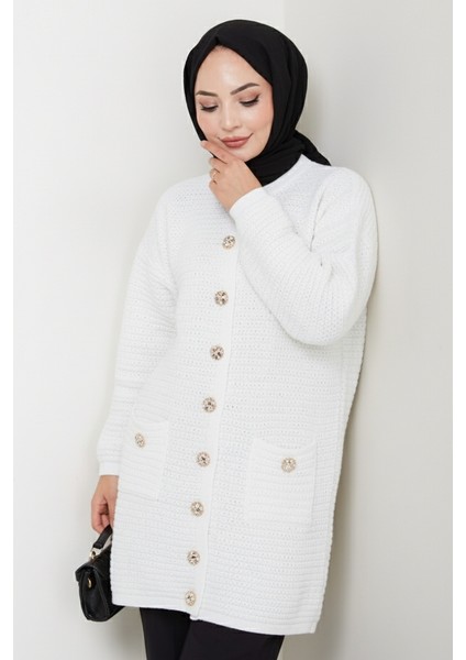 Lezgi Düğmeli Triko Hırka 1599 - Beyaz