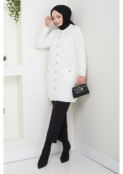 Lezgi Düğmeli Triko Hırka 1599 - Beyaz fiyatları