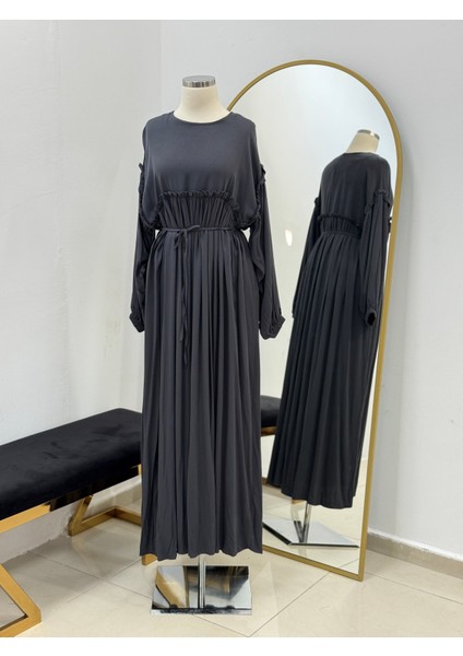 Robalı Büzgülü Oversize Elbise 5093