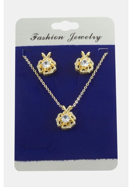 Allzey Gül Zirkon Taşlı Set Kolye-Yeşil