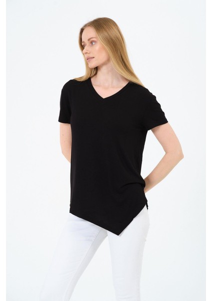 Kadın Kısa Kollu Oversize V Yaka T-Şhirt fırsatları