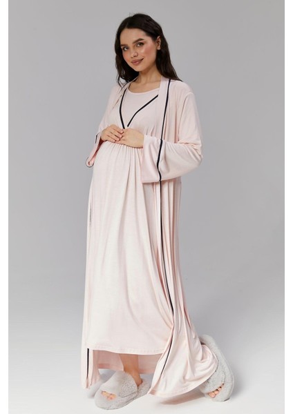 Pamuklu Biyeli Kruvaze Yaka Emzirmeye Hastane ve Günlük Kullanıma Uygun Gecelik Sabahlık Takımı fiyatları