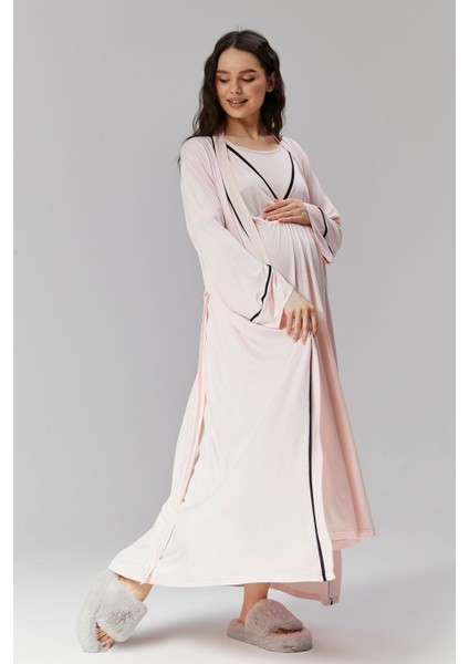 Pamuklu Biyeli Kruvaze Yaka Emzirmeye Hastane ve Günlük Kullanıma Uygun Gecelik Sabahlık Takımı modelleri