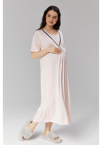 Pamuklu Biyeli Kruvaze Yaka Emzirmeye Hastane ve Günlük Kullanıma Uygun Gecelik Sabahlık Takımı indirimleri