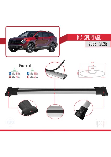 Kia Sportage 2023-2025 Arası ile Uyumlu Fly Model Ara Atkı Tavan Barı Gri 2 Adet fırsatları