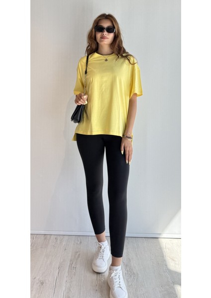 Kadın Bisiklet Yaka Kısa Kollu Oversize Basic Tişört fiyatları