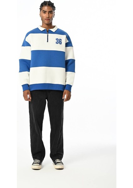 Renk Bloklu Polo Yaka Sweat