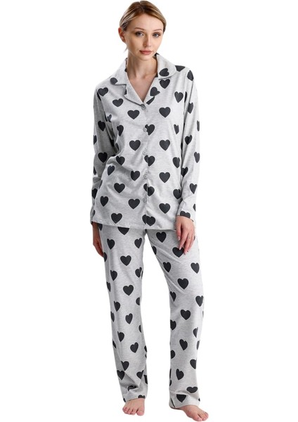 Kalp Desen Pamuk Kadın Pijama Takım