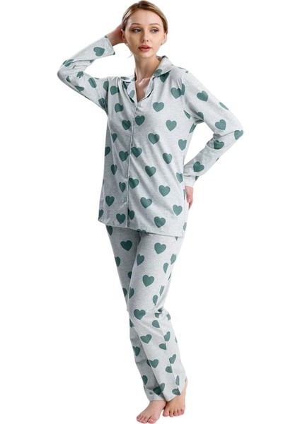 Kalp Desen Pamuk Kadın Pijama Takım modelleri