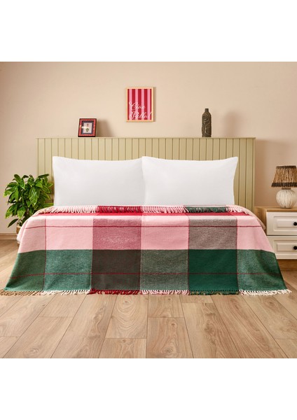 Soft Vintera Pamuklu Çift Kişilik Battaniye - Kırmızı / Yeşil - 180X220 cm