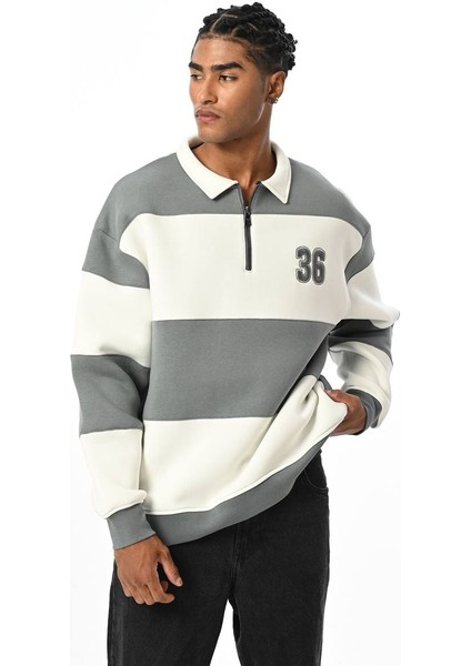 Renk Bloklu Polo Yaka Sweat