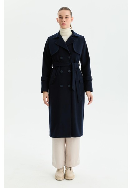 Kışlık Kaşe Kadın Kaban Genç Spor Çift Düğme Kruaze Lacivert 2602 modelleri